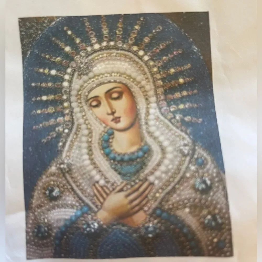 My 2d Holy Virgin Mary Diamond Painting with blue trim on neck!